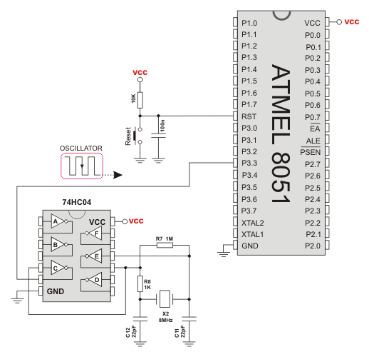 Easy8051A 8MHz Oscillator Schematic Overview