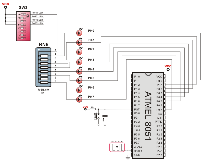 Easy8051A LED Schematic Overview