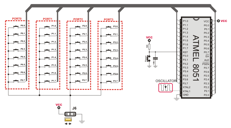 Easy8051A Pushbuttons Schematic Overview